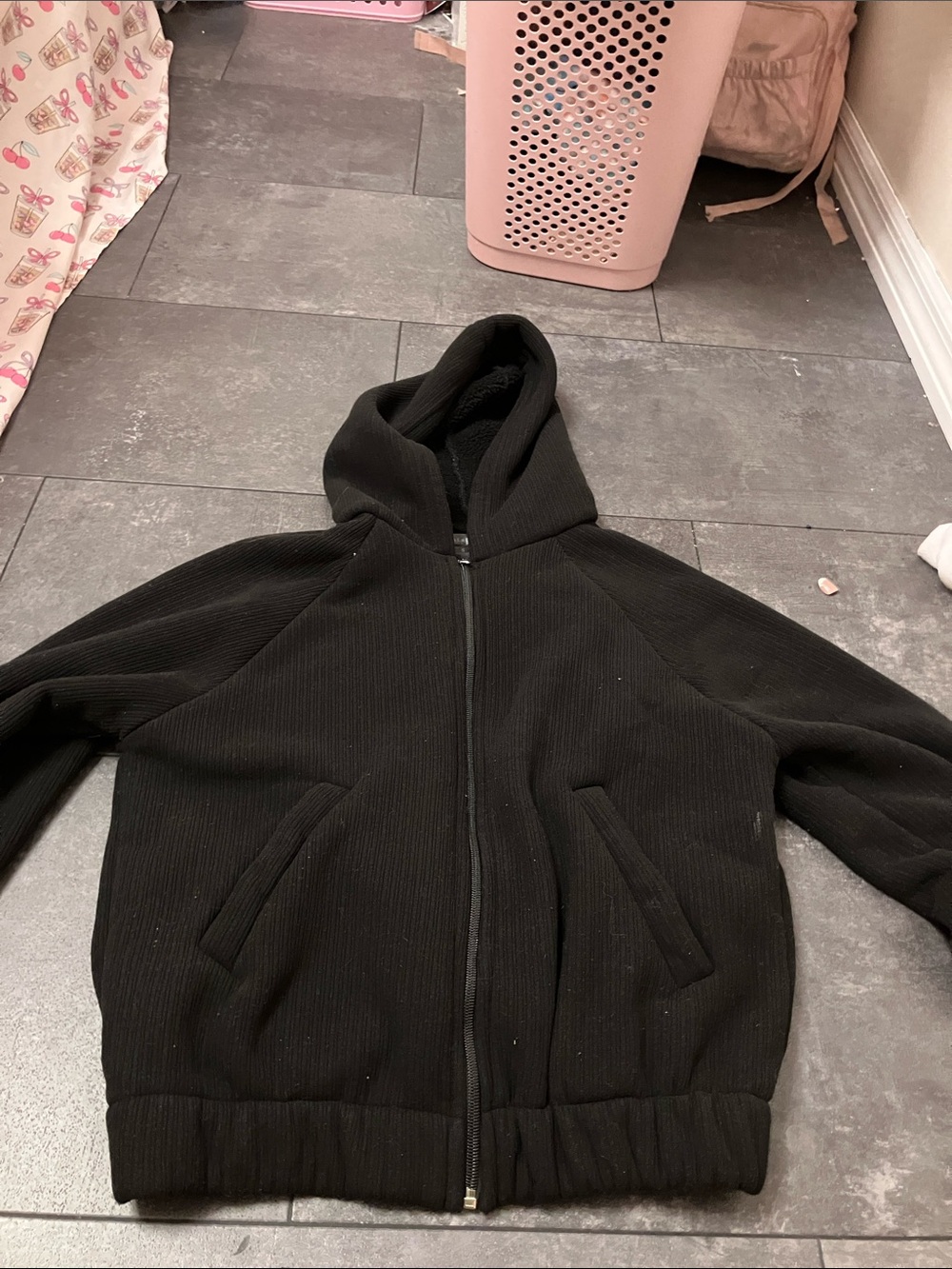 Black Zip-Up Hooded Jacket